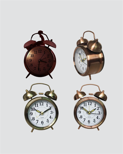 Nostaljik Büyük Boy Metal Masa Saati Bronz Kaplama ve Yüksek Sesli Alarm