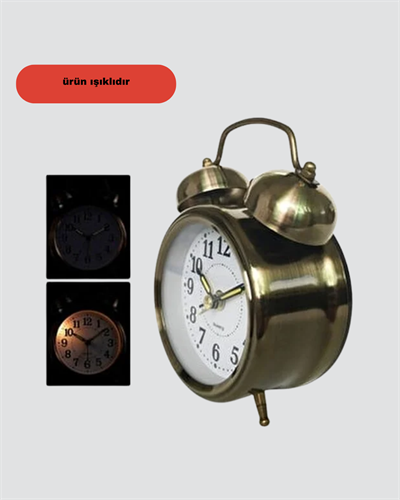 Nostaljik Büyük Boy Metal Masa Saati Bronz Kaplama ve Yüksek Sesli Alarm