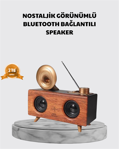 Nostaljik Gramofon Bluetooth Hoparlör – FM Radyo + USB + SD Kart Destekli