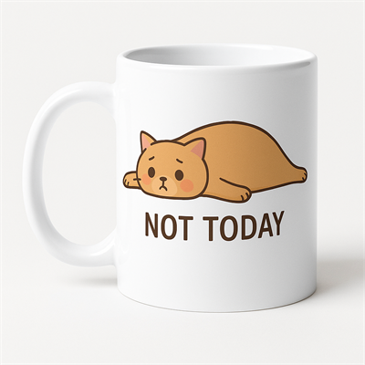 Not Today Yazılı Sevimli Kedi Tasarımlı Kupa Model 217 Baskılı Seramik Kahve Kupası