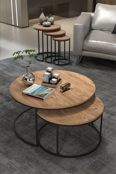 ORTA SEHPA VE ZİGON SEHPA SET İKİLİ LÜX C ZİGON CEVİZ