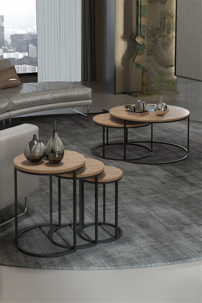 ORTA SEHPA VE ZİGON SEHPA SET İKİLİ LÜX C ZİGON CEVİZ