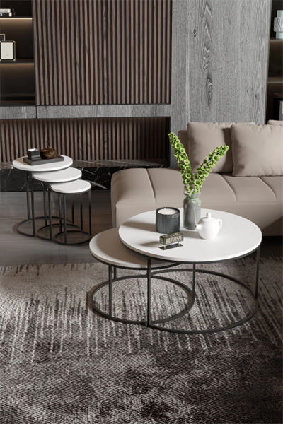 ORTA SEHPA VE ZİGON SEHPA SET İKİLİ LÜX C ZİGON BEYAZ