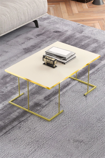 ORTA SEHPA VE ZİGON SEHPA SOLO SET GOLD KREM