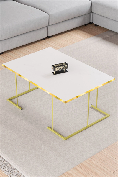 ORTA SEHPA VE ZİGON SEHPA SOLO SET GOLD BEYAZ