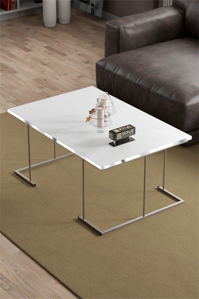 ORTA SEHPA VE ZİGON SEHPA SOLO SET GÜMÜŞ BEYAZ