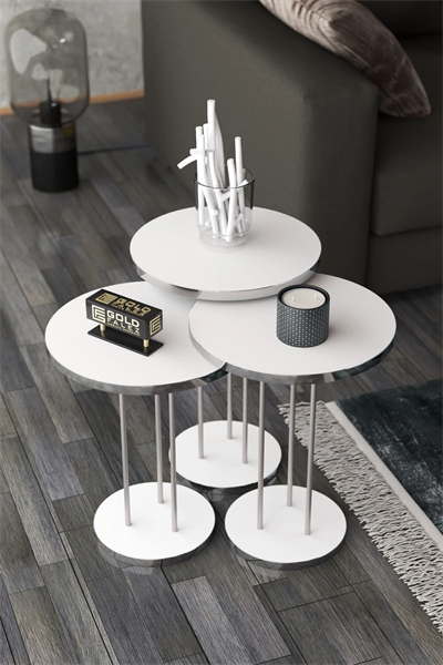 ORTA SEHPA VE ZİGON SEHPA TERRA GÜMÜŞ BEYAZ