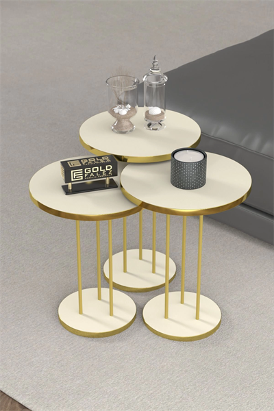 ORTA SEHPA VE ZİGON SEHPA TERRA SET GOLD KREM