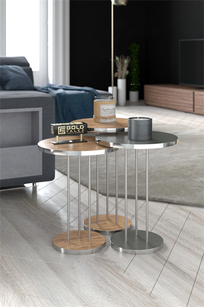 ORTA SEHPA VE ZİGON SEHPA TERRA SET GÜMÜŞ ANTRASİT CEVİZ