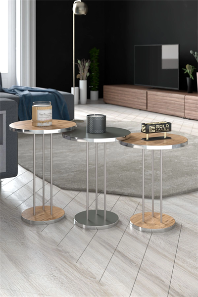 ORTA SEHPA VE ZİGON SEHPA TERRA SET GÜMÜŞ ANTRASİT CEVİZ