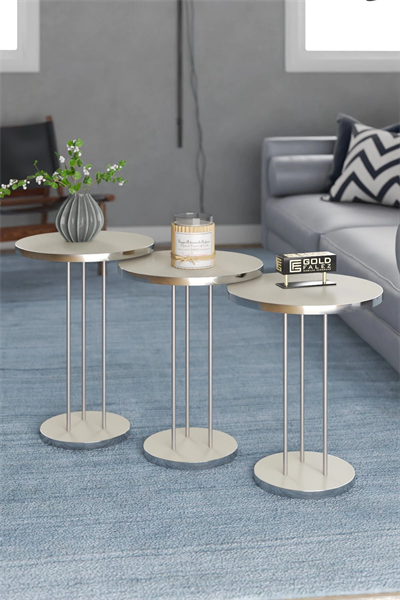 ORTA SEHPA VE ZİGON SEHPA TERRA SET GÜMÜŞ KREM