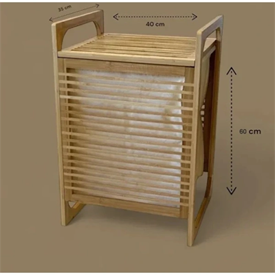 Orta Boy Ahşap Bambu Kirli Sepeti 40x35x60