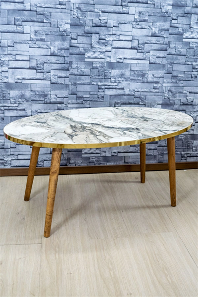 Orta Sehpa Ahşap Torna Ayak Elips Efes Altın