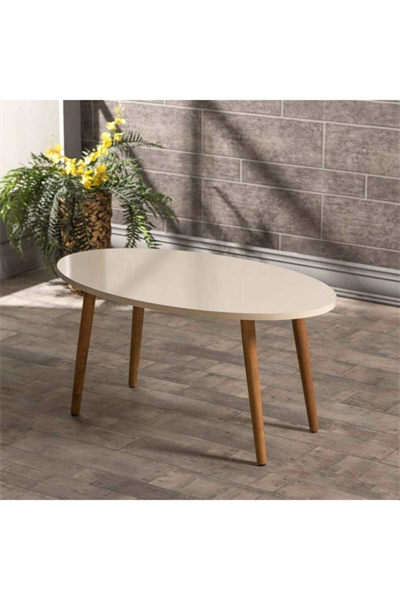 Orta Sehpa Ahşap Torna Ayak Elips Krem