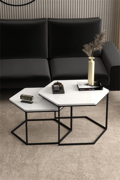 Orta Sehpa Altıgen İkili Lüx Beyaz