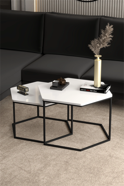 Orta Sehpa Altıgen İkili Lüx Beyaz