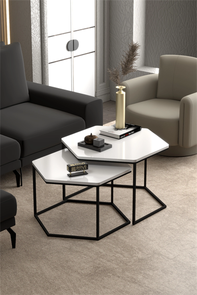 Orta Sehpa Altıgen İkili Lüx Beyaz