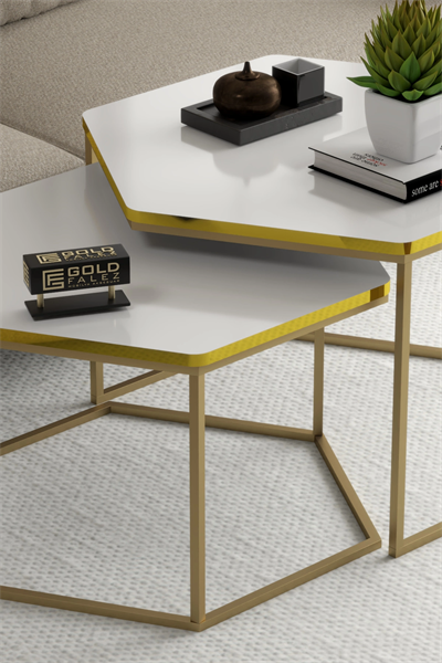 Orta Sehpa Altıgen İkili Lüx Gold Beyaz