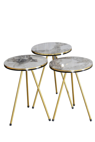 Orta Sehpa Elips Çift Gold Beyaz Tel Ayak