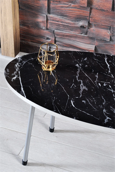 Orta Sehpa Elips Gümüş Metal Ayak Bendir Gümüş