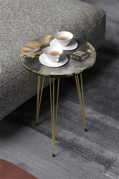 Orta Sehpa Elips Siyah Metal Ayak Bendir GOLD