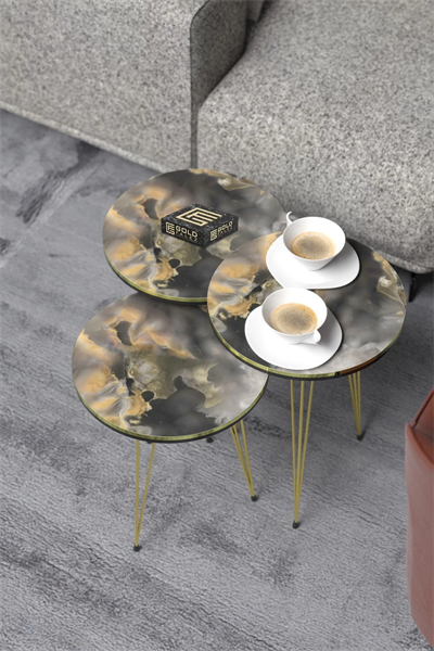 Orta Sehpa Elips Siyah Metal Ayak Bendir GOLD