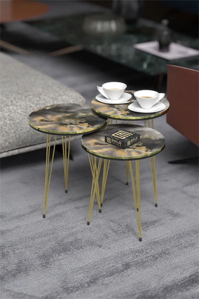 Orta Sehpa Elips Siyah Metal Ayak Bendir GOLD