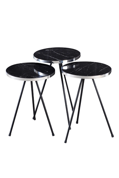 Orta Sehpa Elips Siyah Metal Ayak Gümüş Bendir