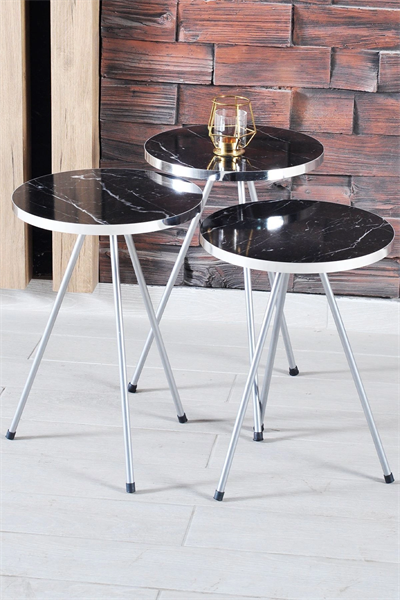 Orta Sehpa Elips Siyah Metal Ayak Gümüş Bendir