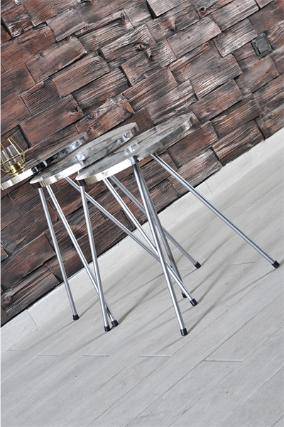 Orta Sehpa Gümüş  Elips Siyah Metal Ayak