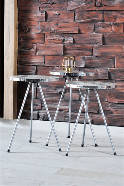 Orta Sehpa Gümüş  Elips Siyah Metal Ayak