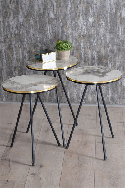 Orta Sehpa Kr Siyah Metal Ayak Çift Altın Bendir