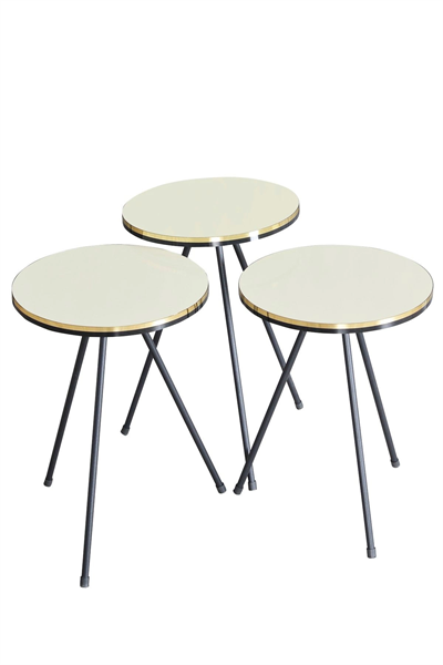 Orta Sehpa Krem Elips Metal Ayak Gold