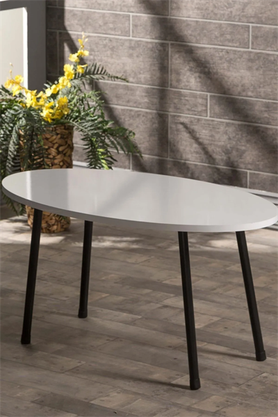 Orta Sehpa Metal Ayak Elips Beyaz