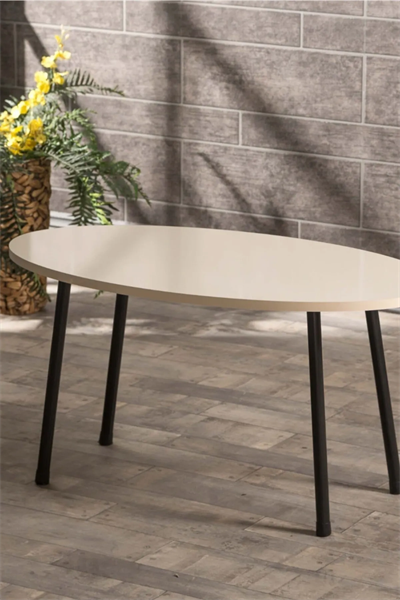 Orta Sehpa Metal Ayak Elips Krem