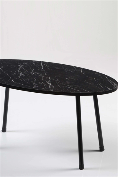 Orta Sehpa Metal Ayak Elips Siyah Mermer Desen