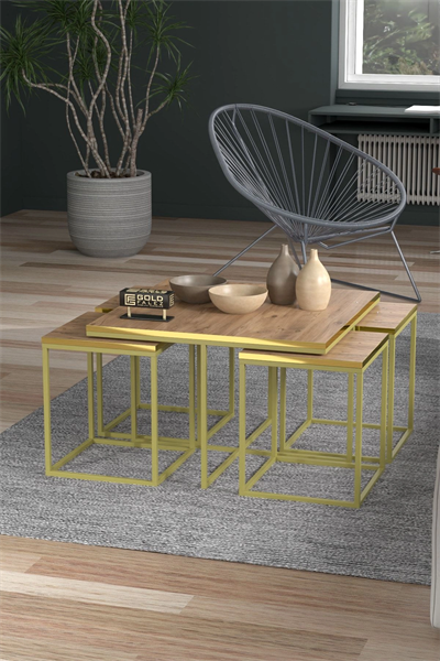 Orta Sehpa Ve Zigon Sehpa 5li Lüx Set Altın Ceviz