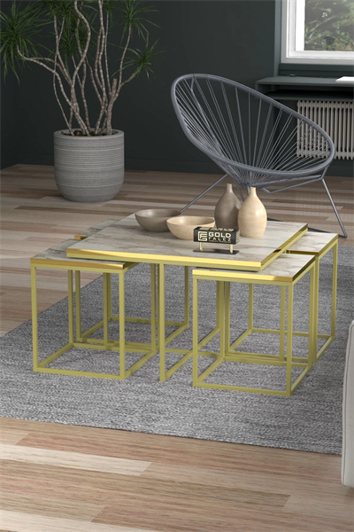 Orta Sehpa Ve Zigon Sehpa 5li Lüx Set Altın Efes