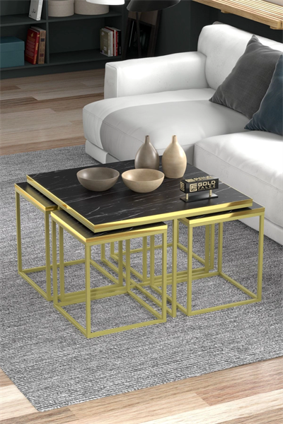 Orta Sehpa Ve Zigon Sehpa 5li Lüx Set Altın Bendir