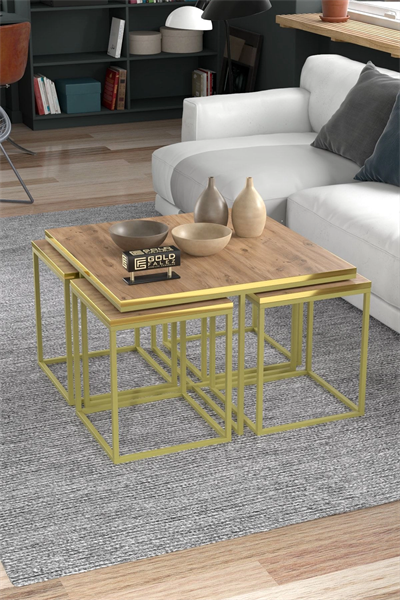 Orta Sehpa Ve Zigon Sehpa 5li Lüx Set Altın Ceviz