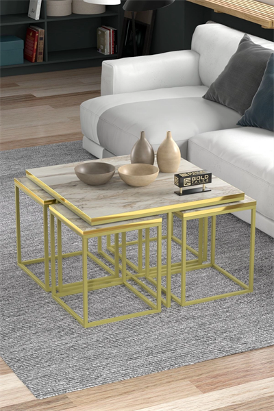 Orta Sehpa Ve Zigon Sehpa 5li Lüx Set Altın Efes