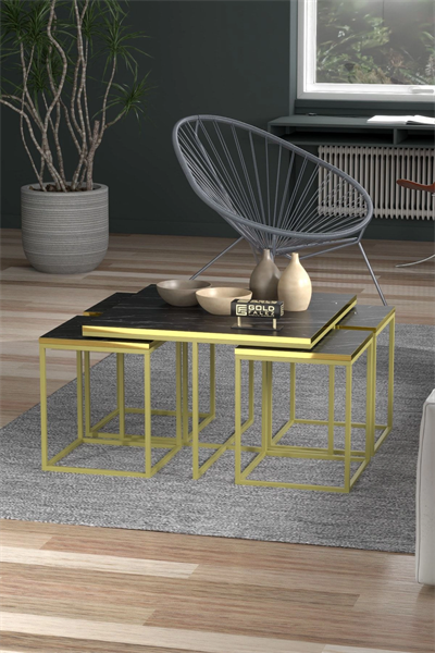 Orta Sehpa Ve Zigon Sehpa 5li Lüx Set Altın Bendir