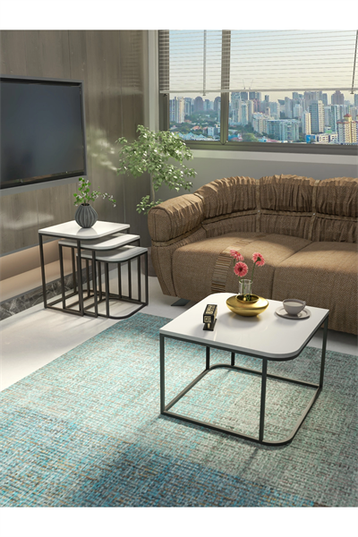 Orta Sehpa Ve Zigon Sehpa Damla Beyaz