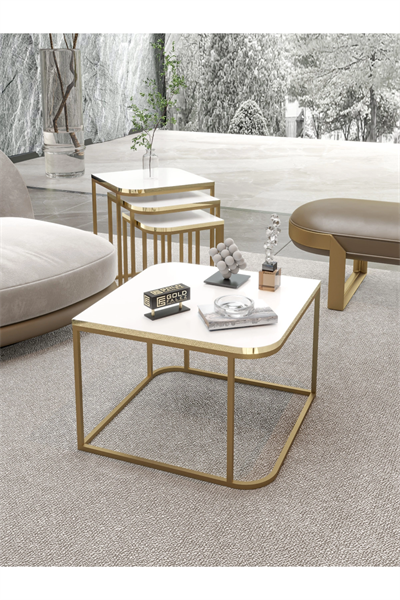 Orta Sehpa Ve Zigon Sehpa Damla Gold Beyaz