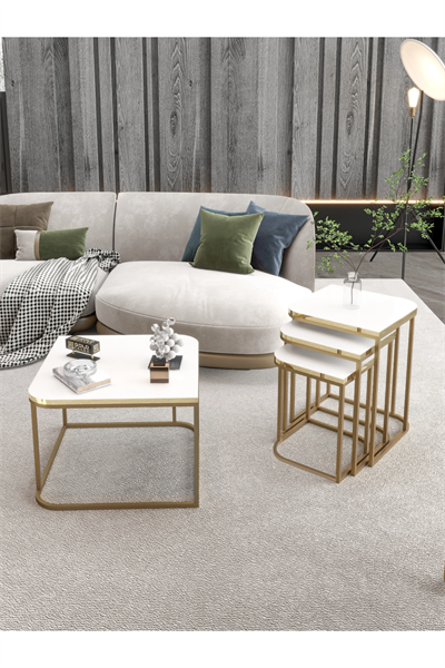 Orta Sehpa Ve Zigon Sehpa Damla Gold Beyaz