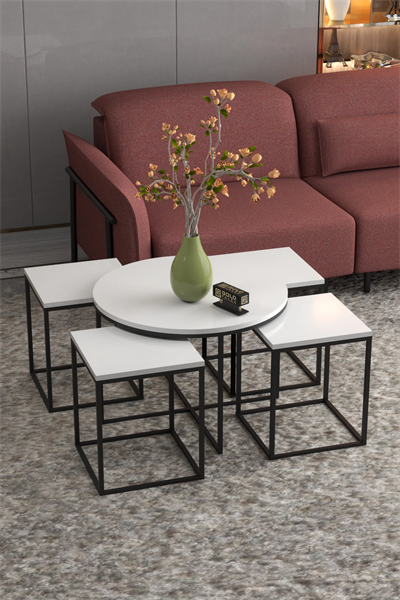 Orta Sehpa Ve Zigon Sehpa Oval Lüx 5Li Set Beyaz