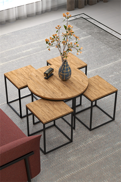 Orta Sehpa Ve Zigon Sehpa Oval Lüx 5Li Set Atlantik Çam