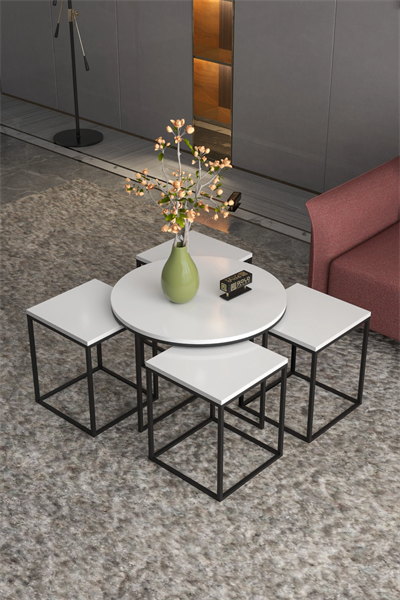 Orta Sehpa Ve Zigon Sehpa Oval Lüx 5Li Set Beyaz