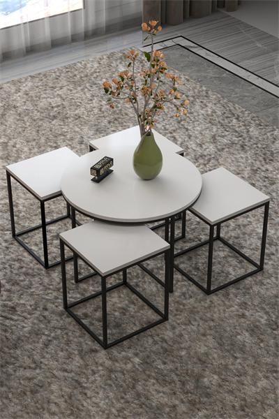 Orta Sehpa Ve Zigon Sehpa Oval Lüx 5Li Set Beyaz