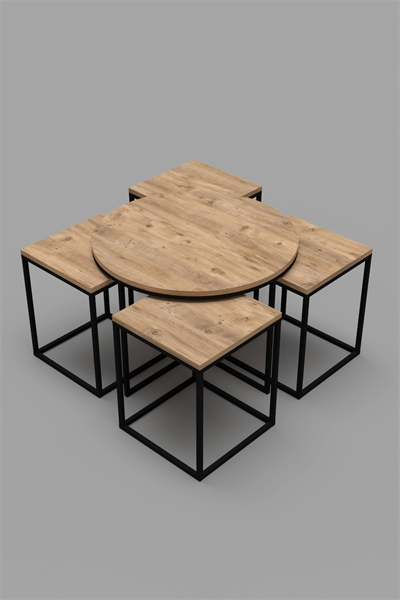 Orta Sehpa Ve Zigon Sehpa Oval Lüx 5Li Set Atlantik Çam